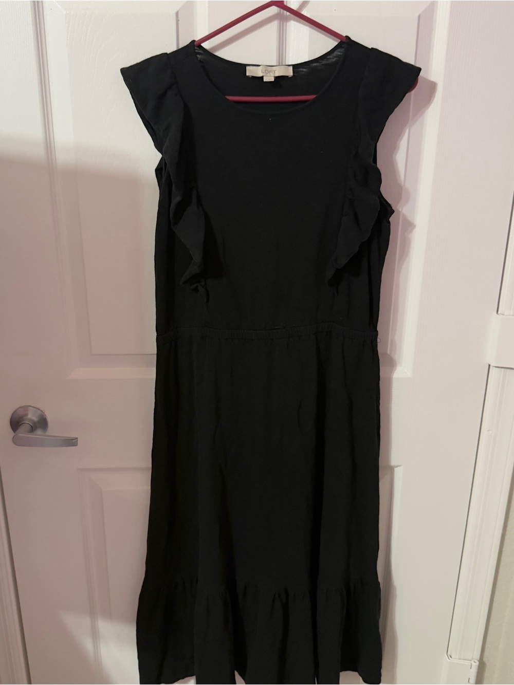 LOFT Black Ruffle Sleeve Midi Dress